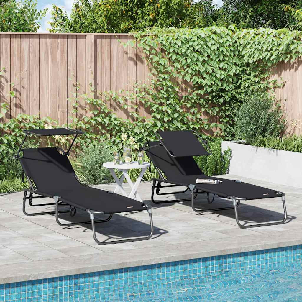 vidaXL Klappbare Sonnenliege 2 pcs Schwarz 190 x 57 x 81 cm Oxford
