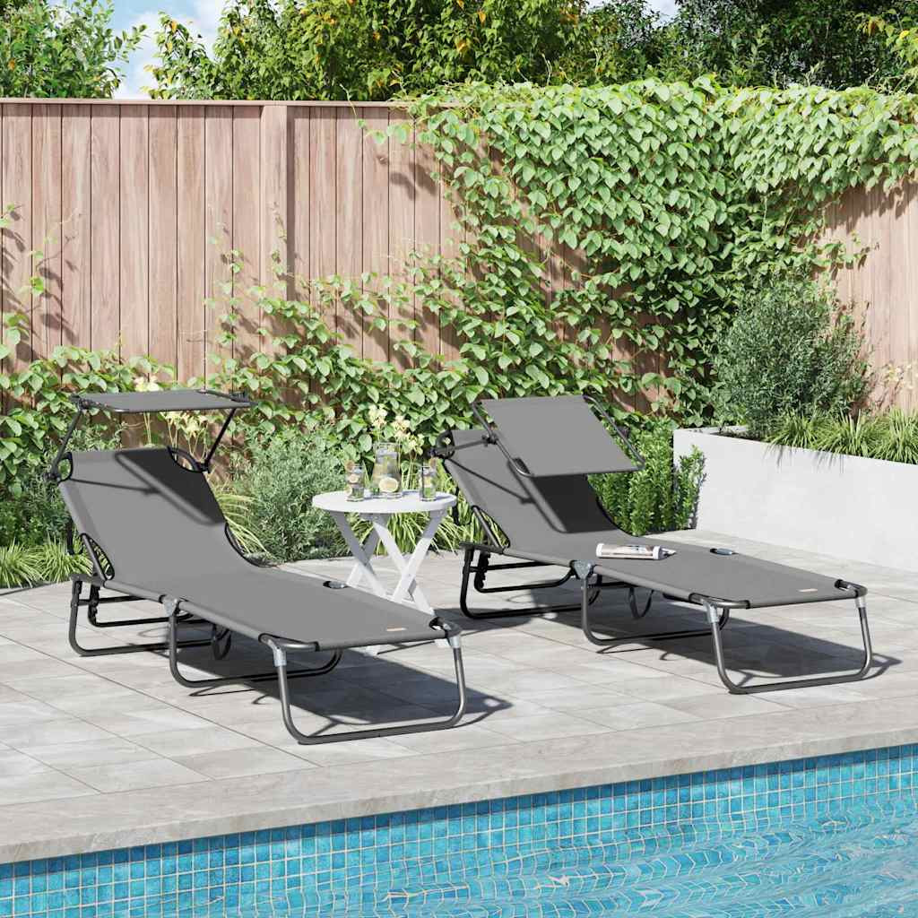 vidaXL Klappbare Sonnenliege 2 pcs Grau 190 x 57 x 81 cm Oxford