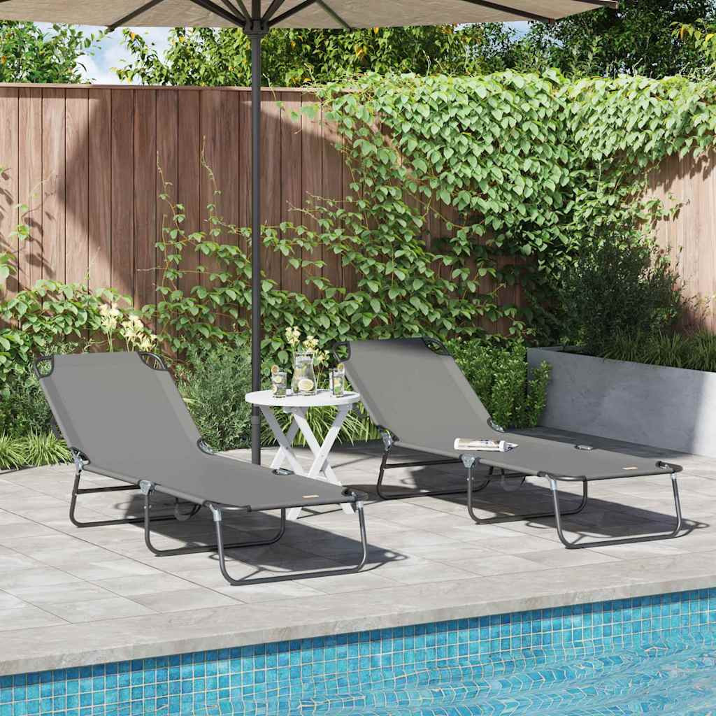 vidaXL Klappbare Sonnenliege 2 pcs Grau 188 x 57 x 86,5 cm Polyester