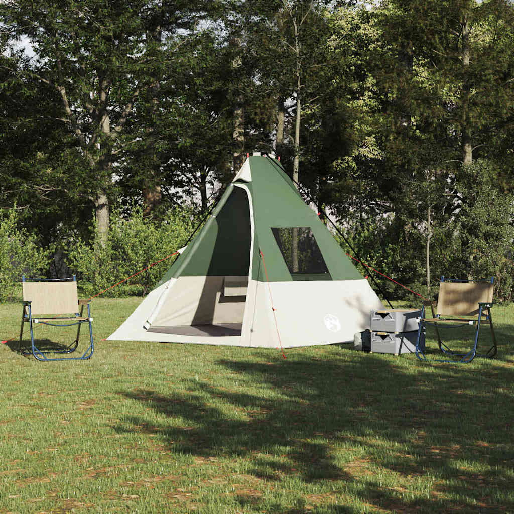 vidaXL Tipi Zelt mit Dach mit Speicher Grün 383 x 338 x 217 cm Taft