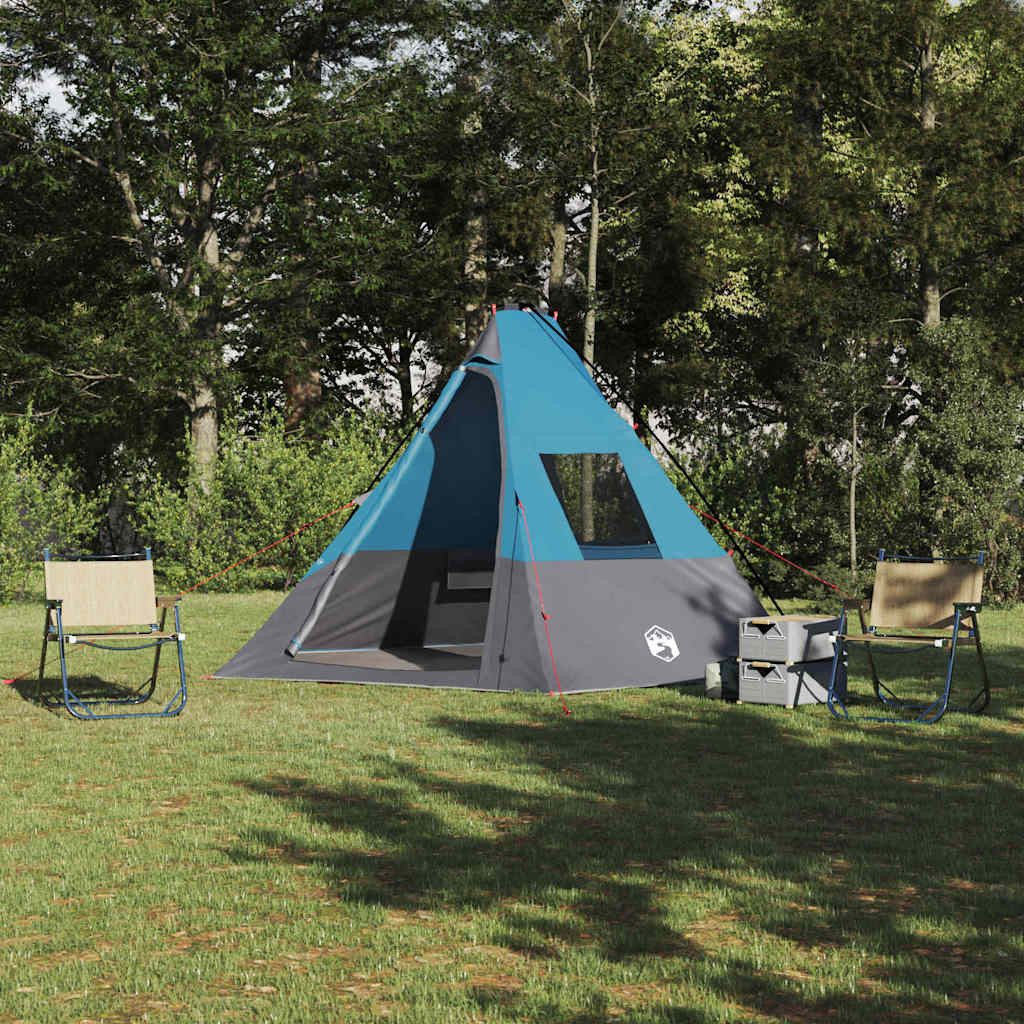 vidaXL Tipi Zelt mit Dach mit Speicher Blau 383 x 338 x 217 cm Taft
