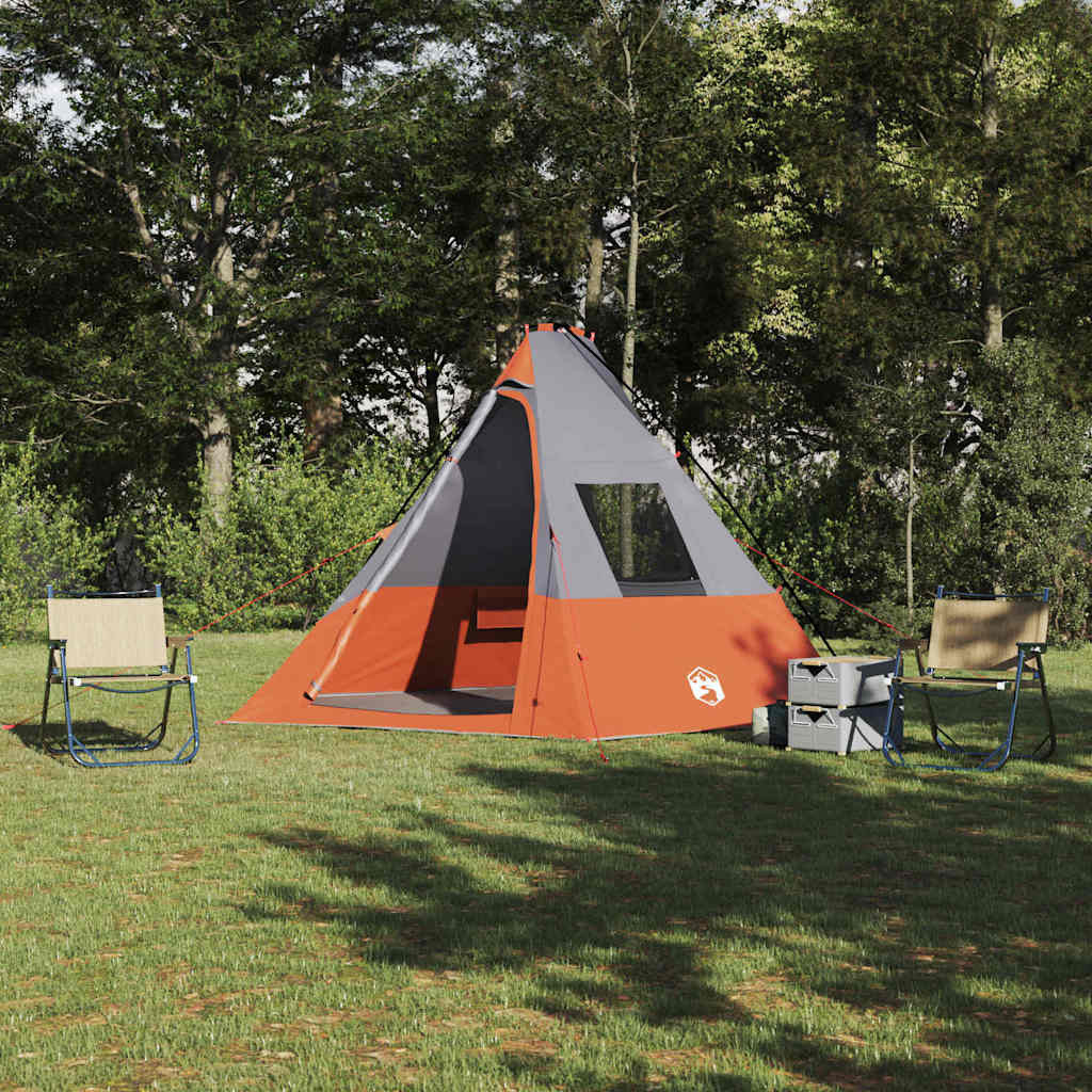 vidaXL Tipi Zelt mit Dach Grau und Orange 383 x 338 x 217 cm Taft