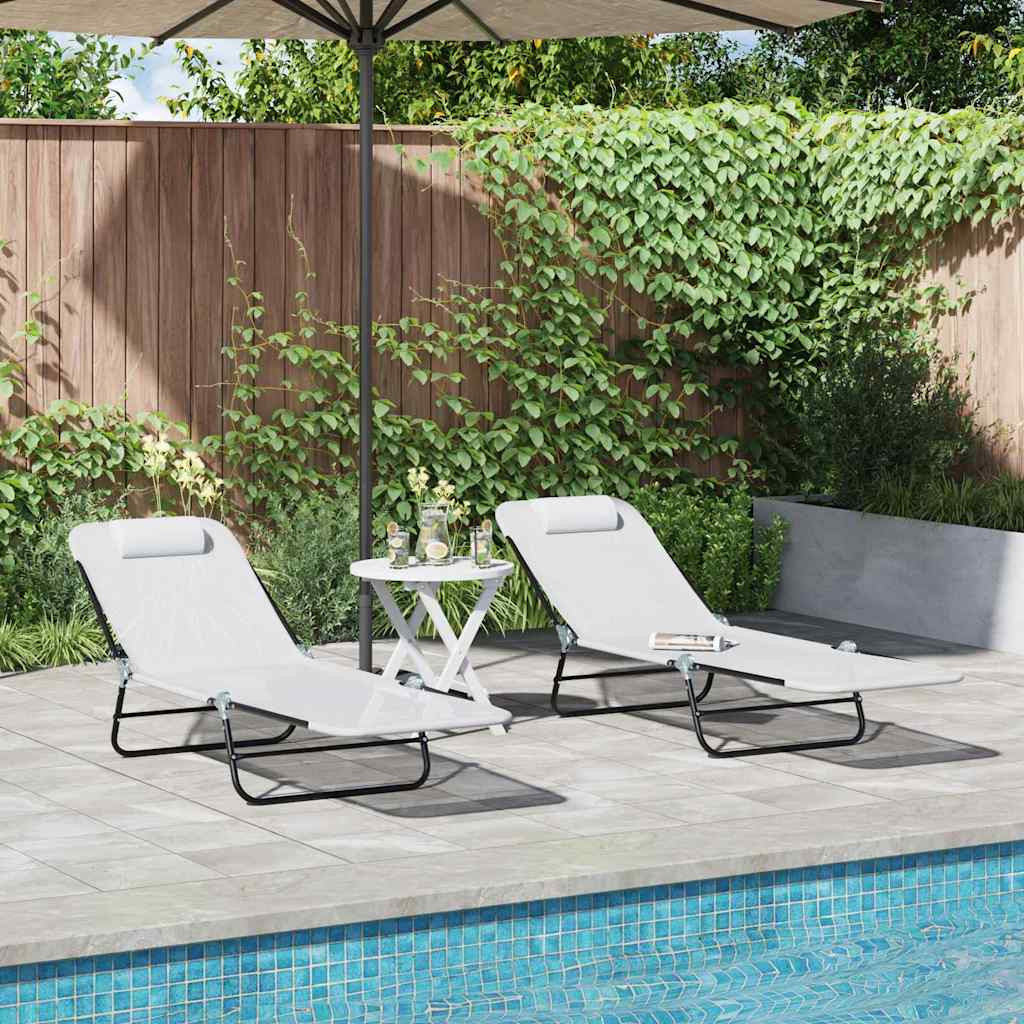 vidaXL Klappbare Sonnenliege 2 pcs Creme 182 x 55 x 85,5 cm Textilene
