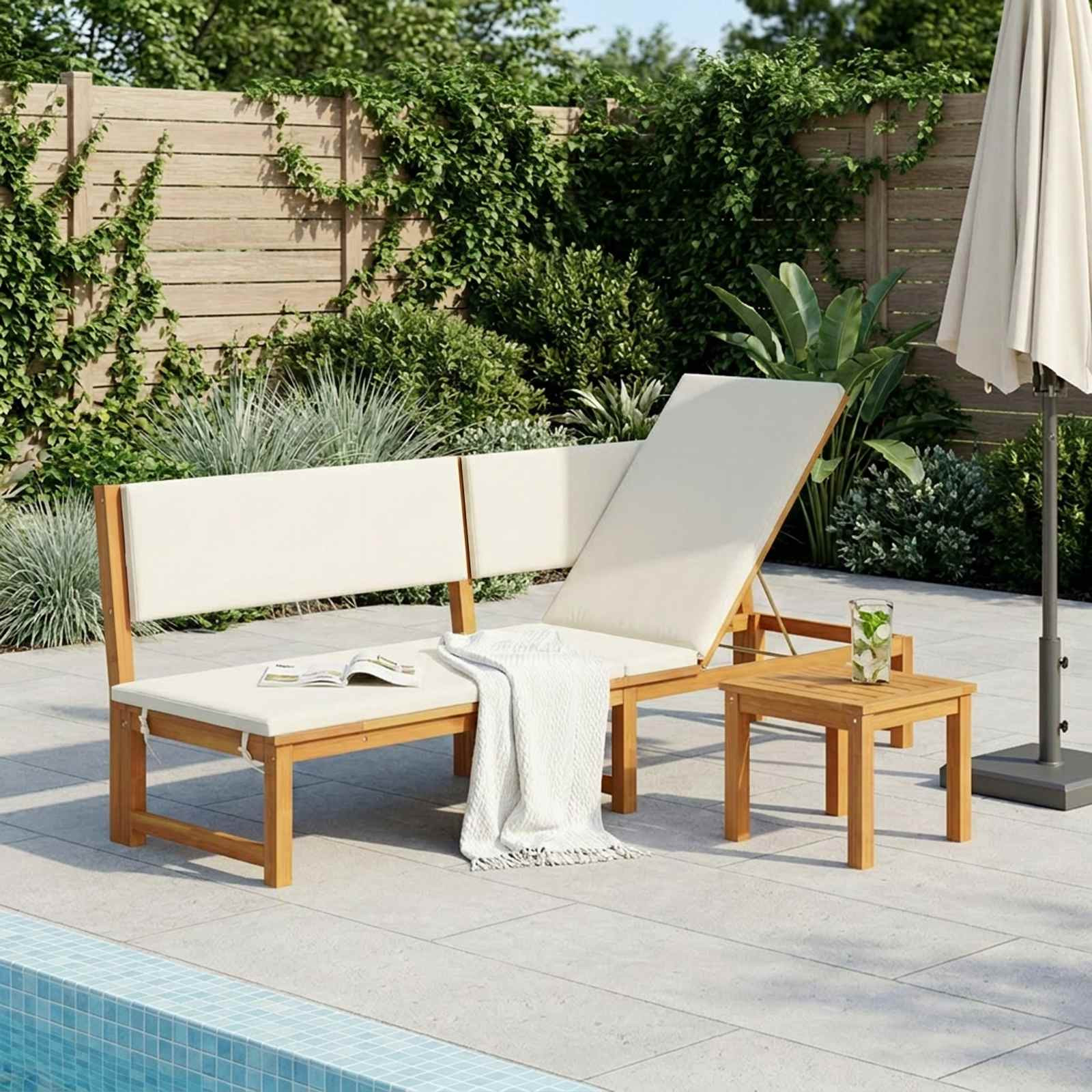 vidaXL Sonnenliege Öl-Natur 200 x 57 x 75cm Massivholz Akazie