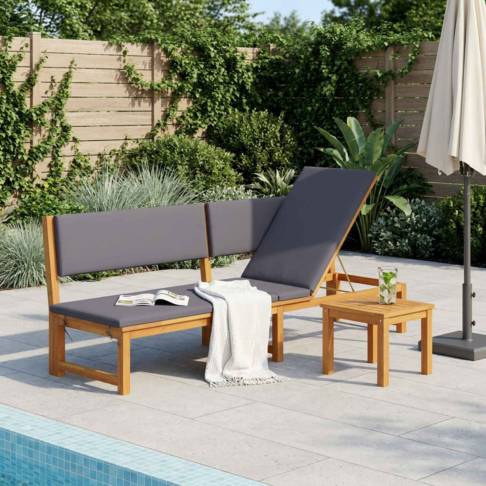 vidaXL Sonnenliege Öl-Natur 200 x 57 x 75cm Massivholz Akazie