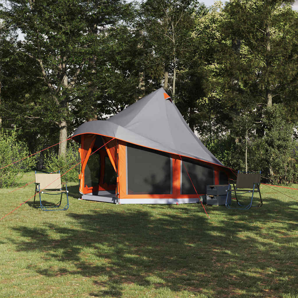 vidaXL Tipi Zelt mit Dach Grau und Orange 404 x 370 x 270 cm Taft