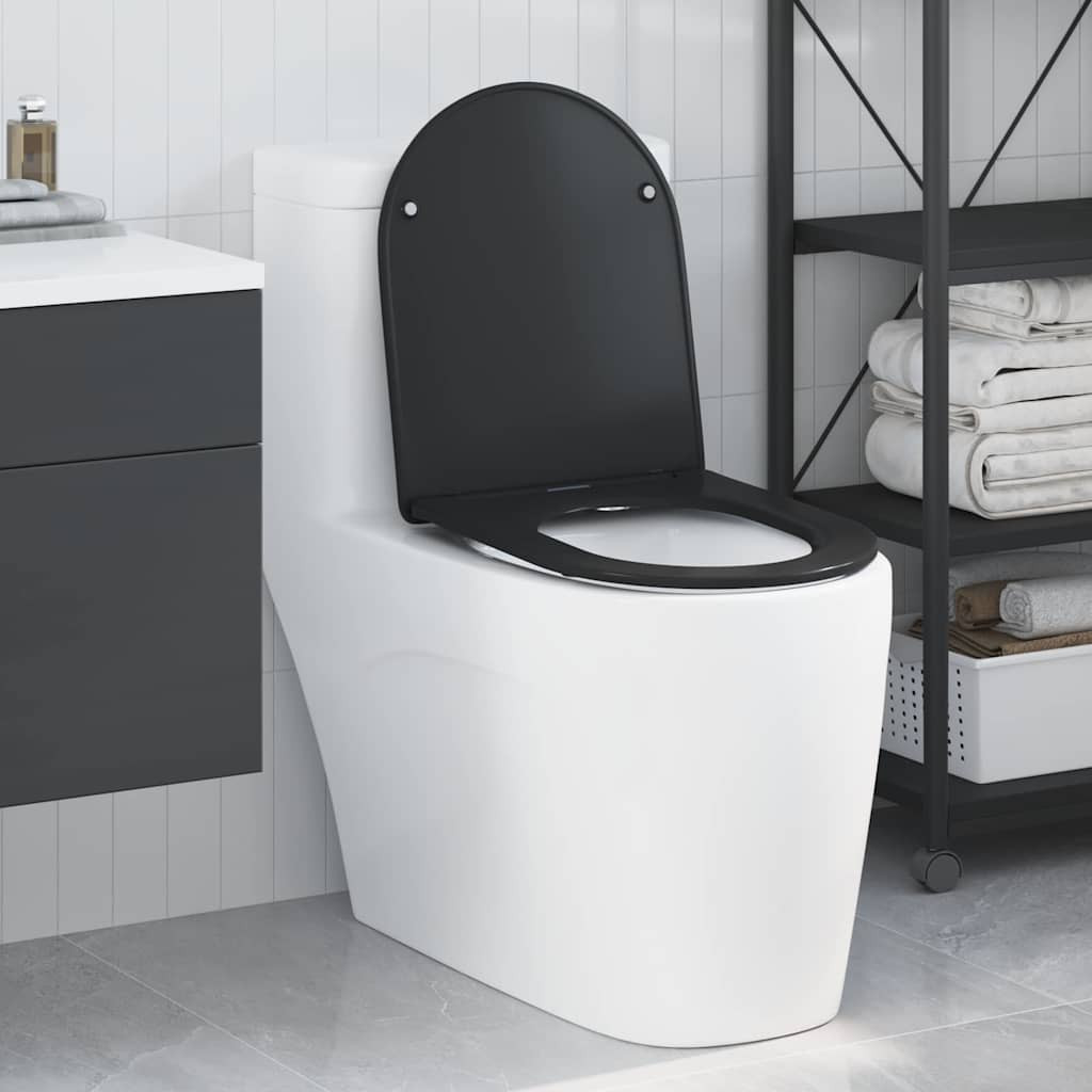 vidaXL Toilettensitz Schwarz 47 x 36 x 3,4 cm Duroplast