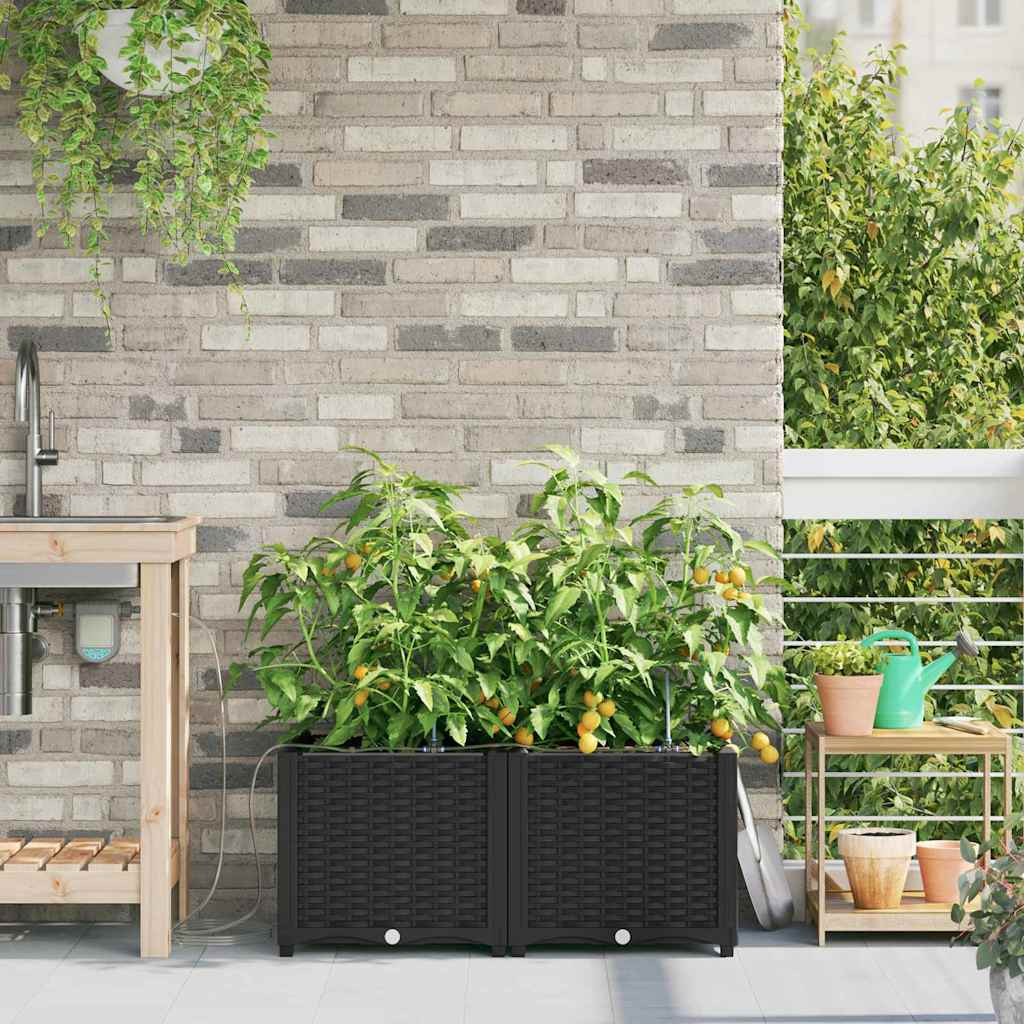 vidaXL Garten-Pflanzgefäß 2 Stk. Schwarz 80 x 40 x 37,5 cm PP