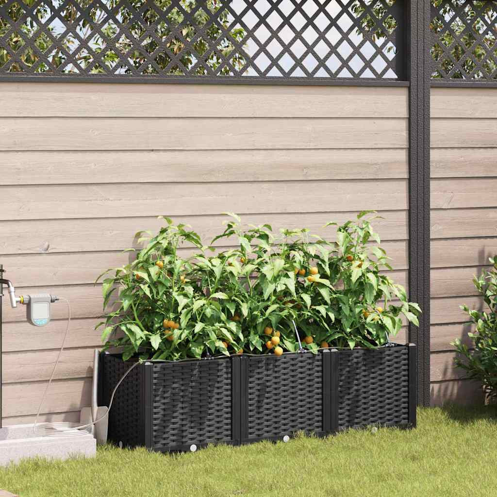 vidaXL Garten-Pflanzgefäß 3 Stk. Schwarz 120 x 40 x 37,5 cm PP