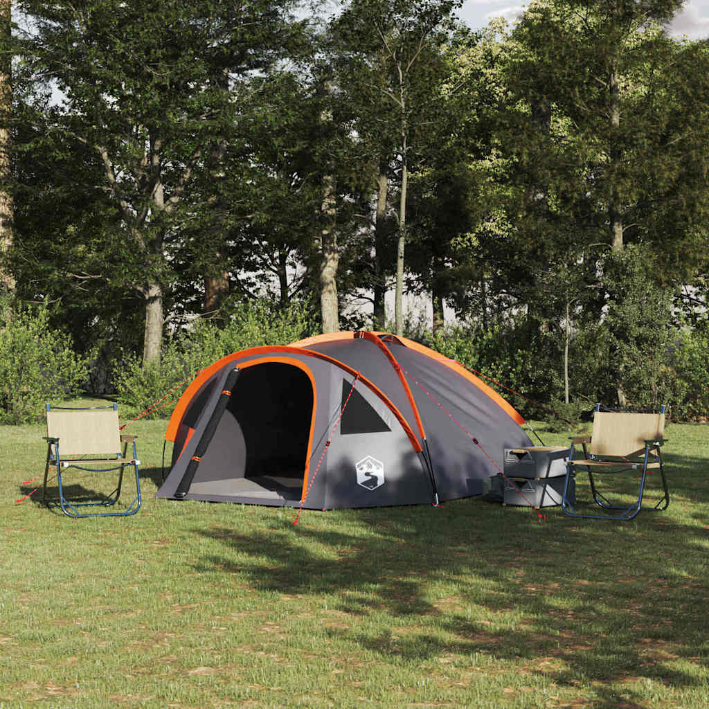 vidaXL Kuppelzelt 4 Personen 308 x 268 x 130 cm Grau und Orange Taft