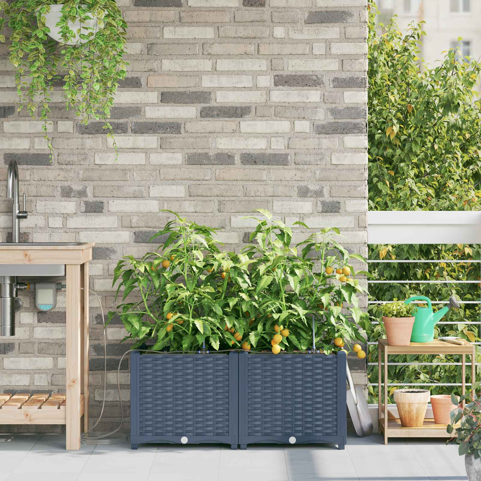 vidaXL Garten-Pflanzgefäß 2 Stk. Grau 80 x 40 x 37,5 cm PP