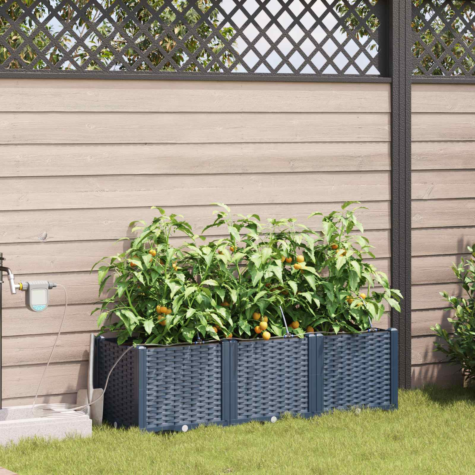 vidaXL Garten-Pflanzgefäß 3 Stk. Grau 120 x 40 x 37,5 cm PP
