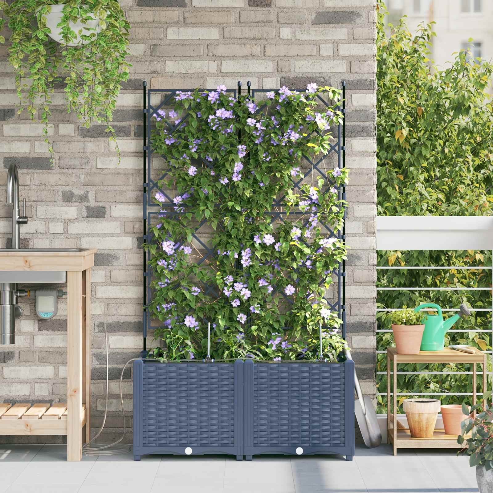 vidaXL Garten-Pflanzgefäß 2 Stk. Grau 80 x 40 x 142 cm PP