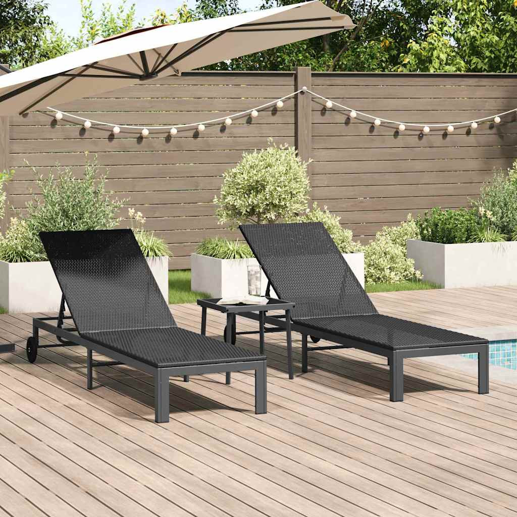 vidaXL Sonnenliege 2-Person 3 pcs Schwarz Poly-Rattan