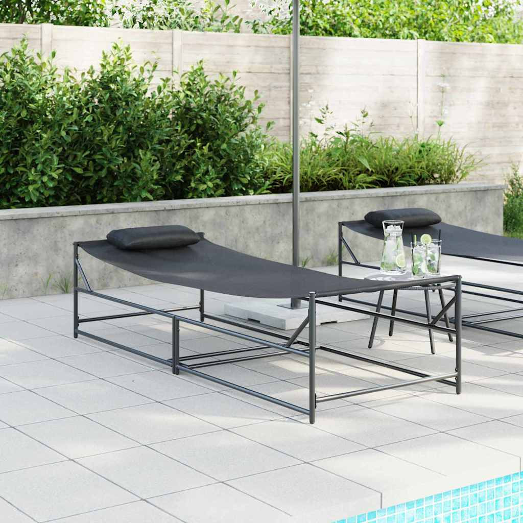 vidaXL Gartenliegestuhl 2 pcs Schwarz Pulverbeschichteter Stahl