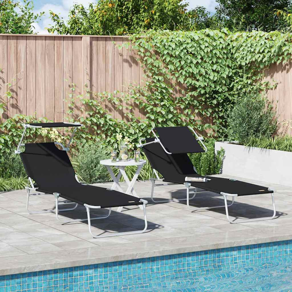 vidaXL Sonnenliege 2 pcs Schwarz 58 x 188 x 77cm Polyester