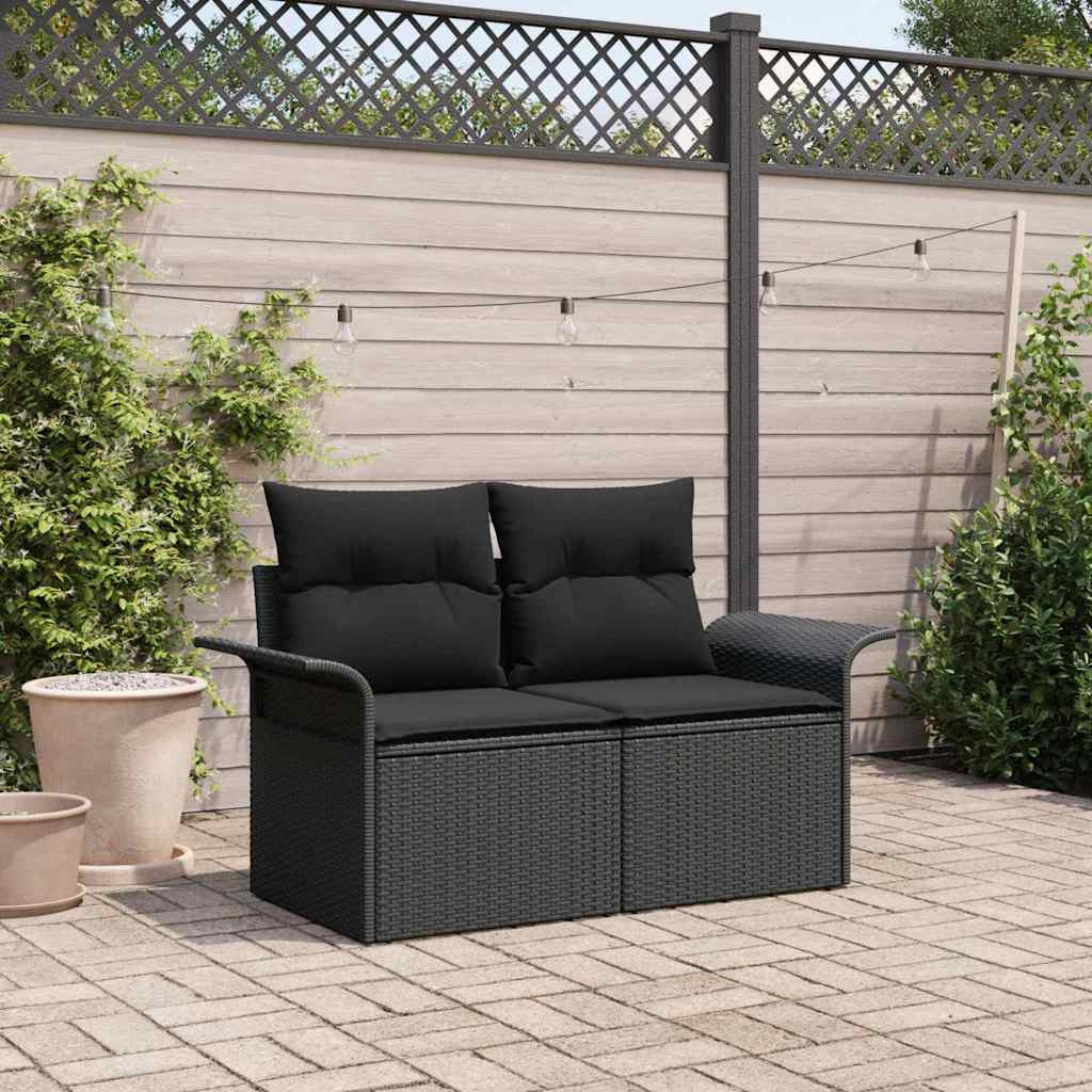 vidaXL Gartensofa mit Kissen Schwarz 141 x 62 x 69cm Poly-Rattan