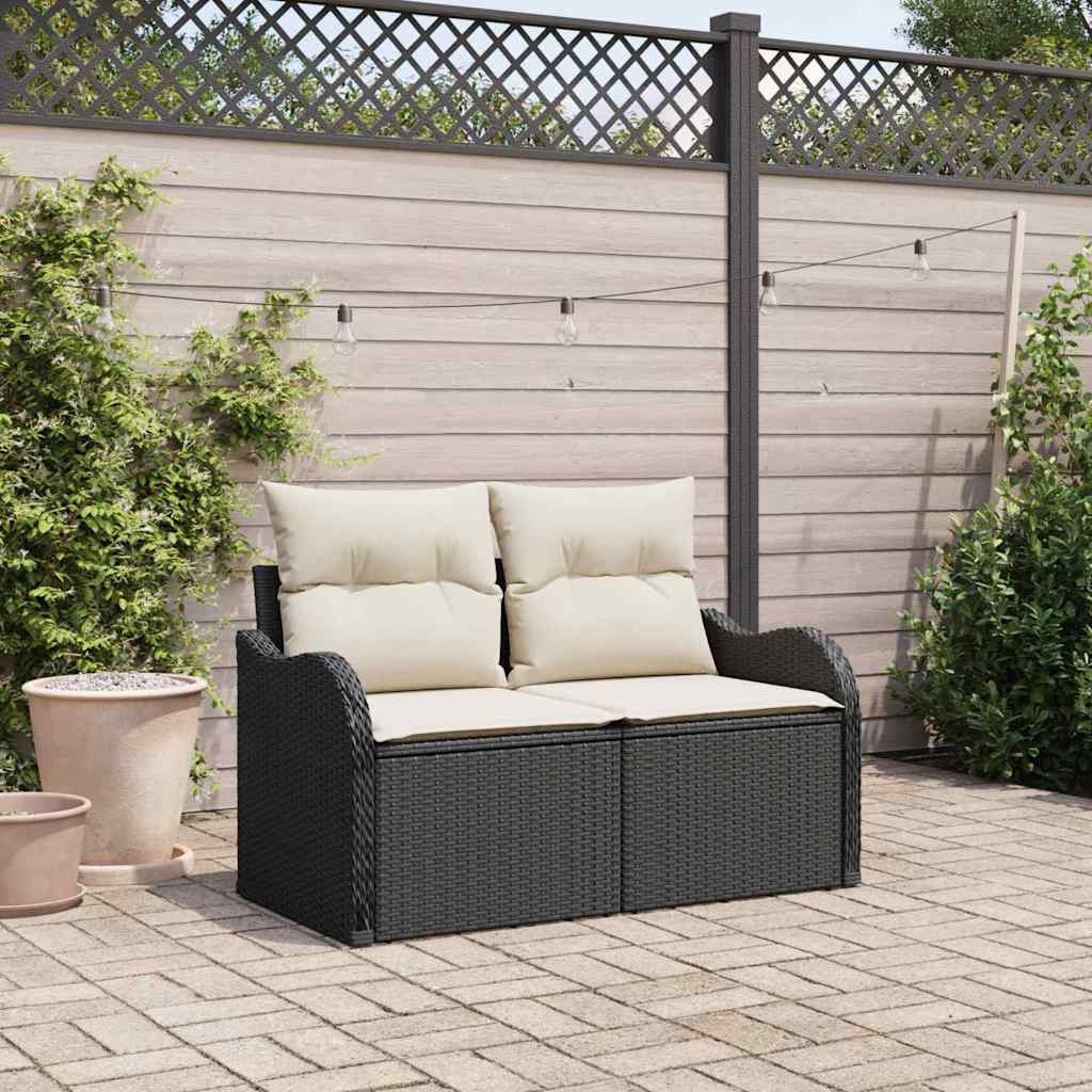 vidaXL Gartensofa mit Kissen Schwarz 121 x 62 x 69cm Poly-Rattan