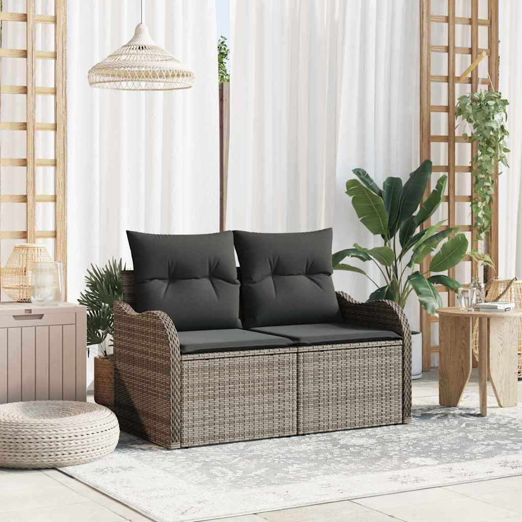 vidaXL Gartensofa mit Kissen Grau 121 x 62 x 69cm Poly-Rattan