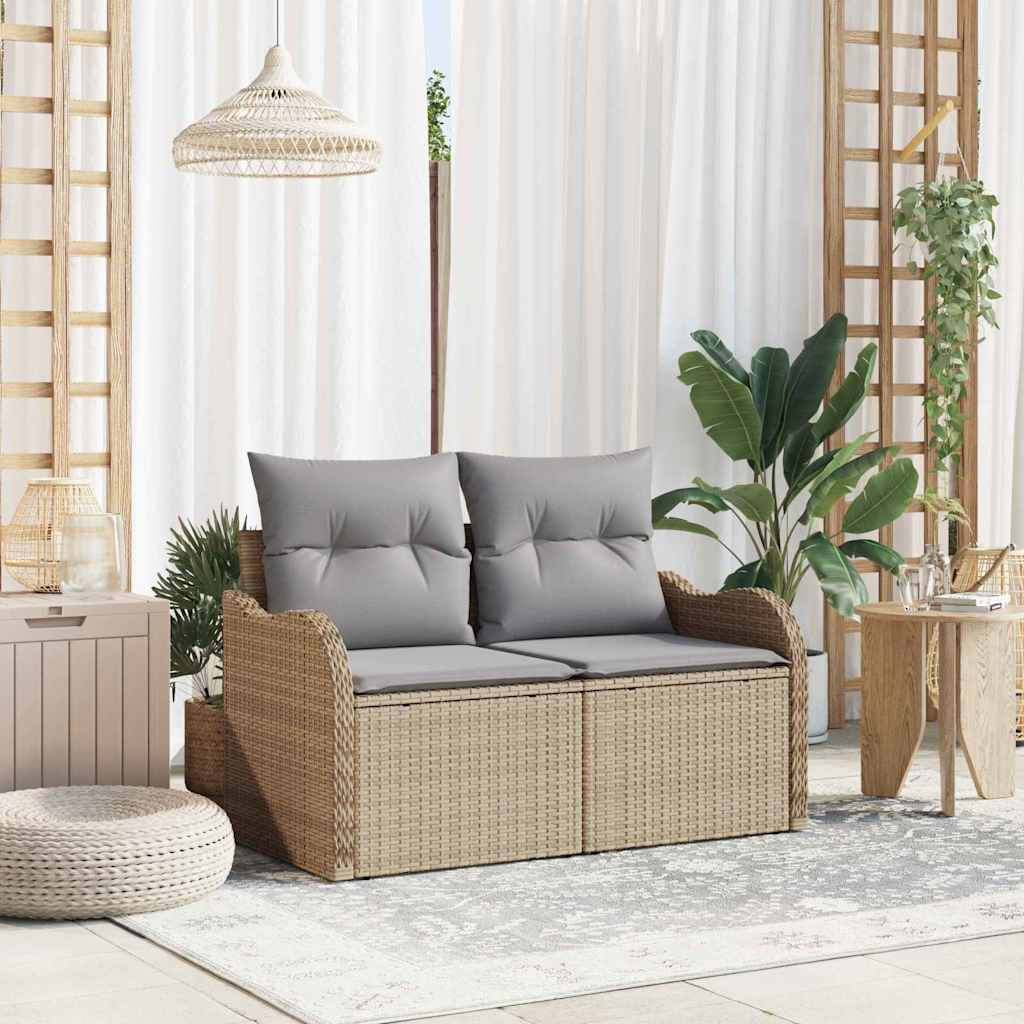 vidaXL Gartensofa mit Kissen Beige 121 x 62 x 69cm Poly-Rattan