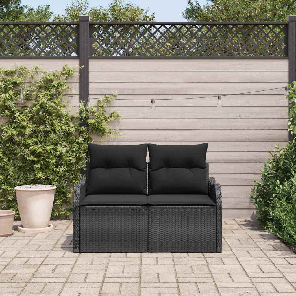vidaXL Gartensofa mit Kissen Schwarz 121 x 62 x 69cm Poly-Rattan