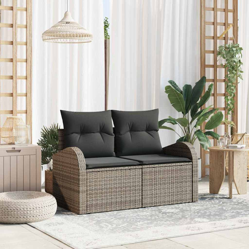 vidaXL Gartensofa mit Kissen Grau 124 x 62 x 69cm Poly-Rattan