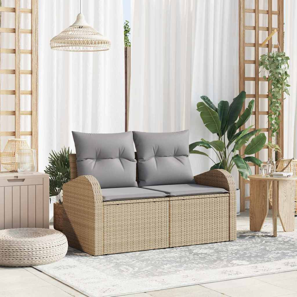 vidaXL Gartensofa mit Kissen Beige 124 x 62 x 69cm Poly-Rattan