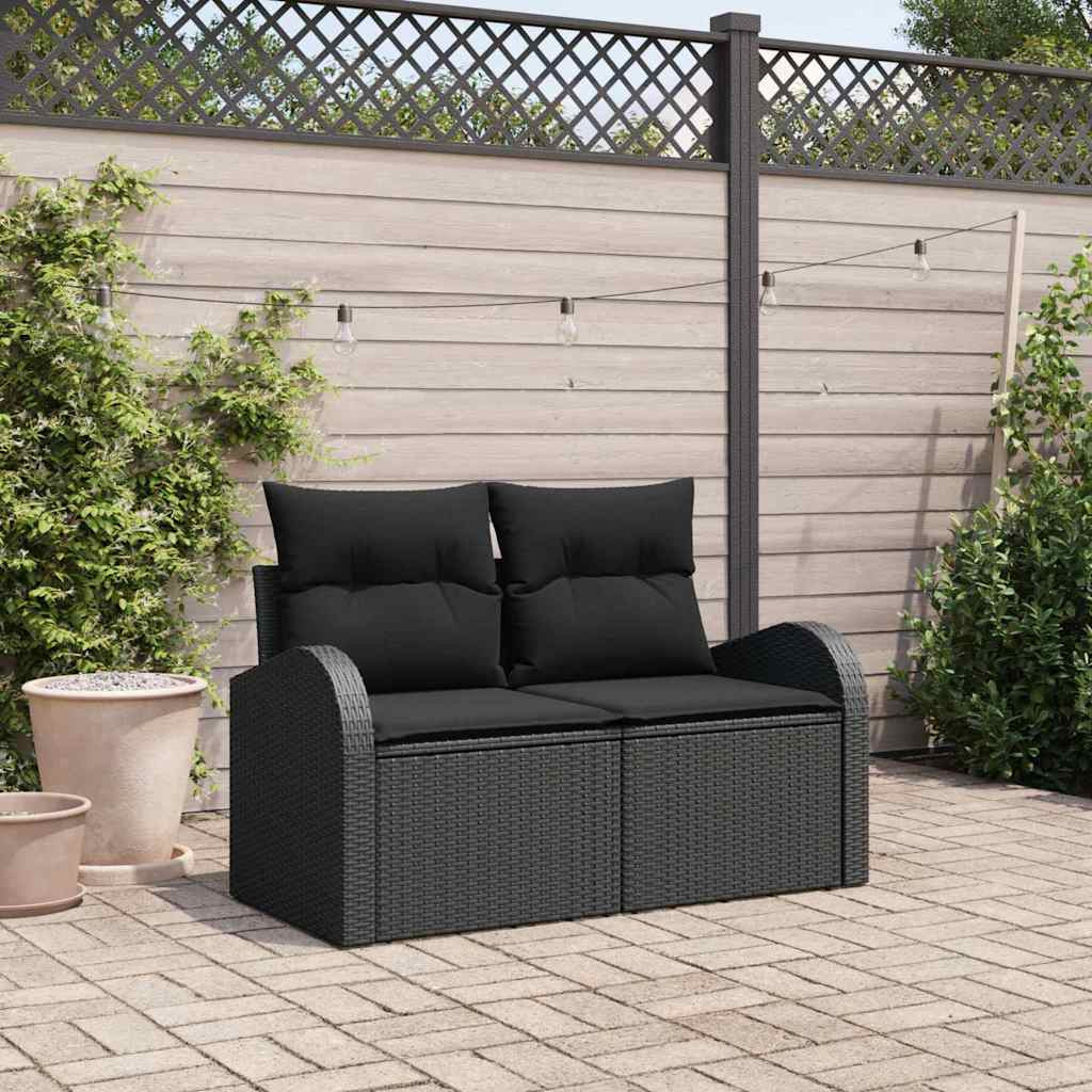 vidaXL Gartensofa mit Kissen Schwarz 124 x 62 x 69cm Poly-Rattan