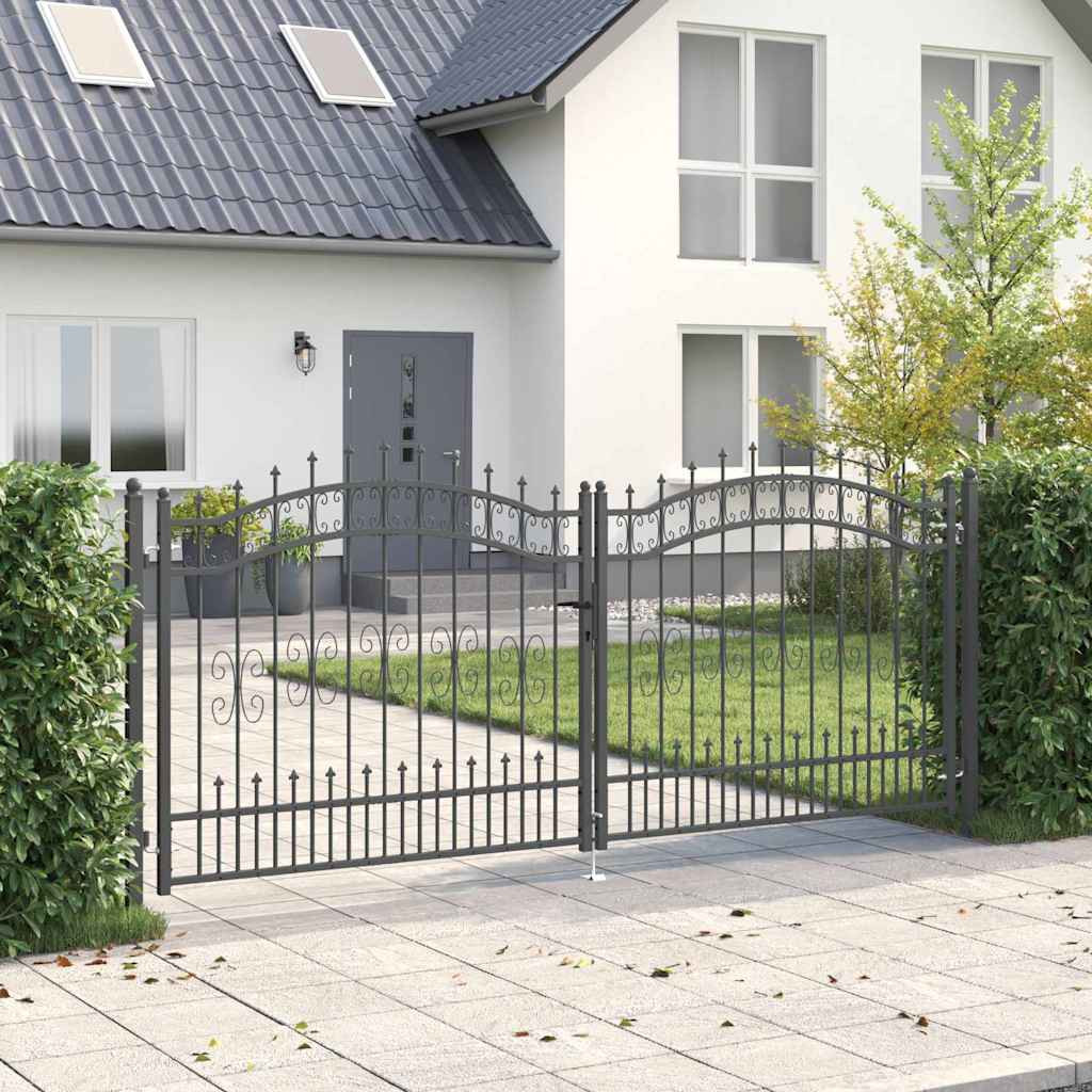 vidaXL Zauntor mit Speer-Top KAMPEN 305 x 125 cm Stahl Grau