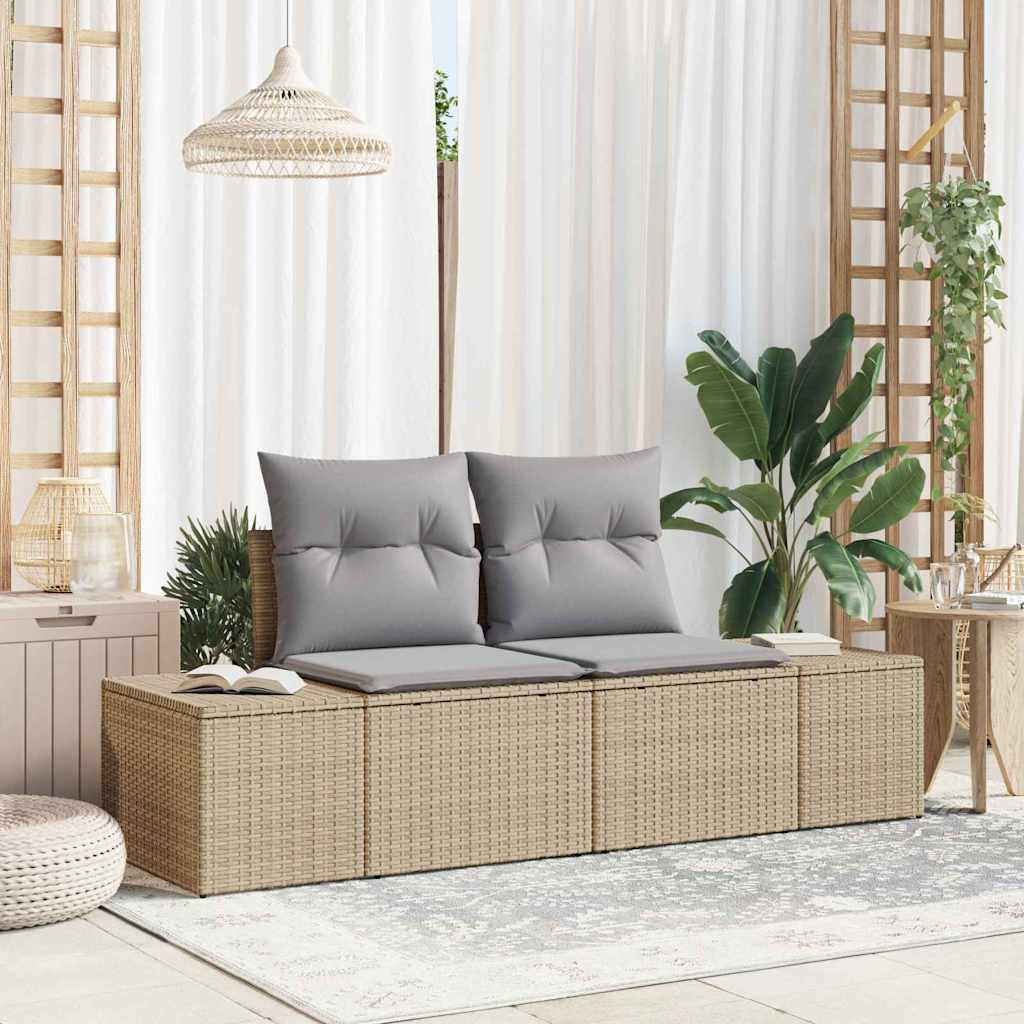 vidaXL Gartensofa mit Kissen Beige 184 x 62 x 69 cm Poly-Rattan