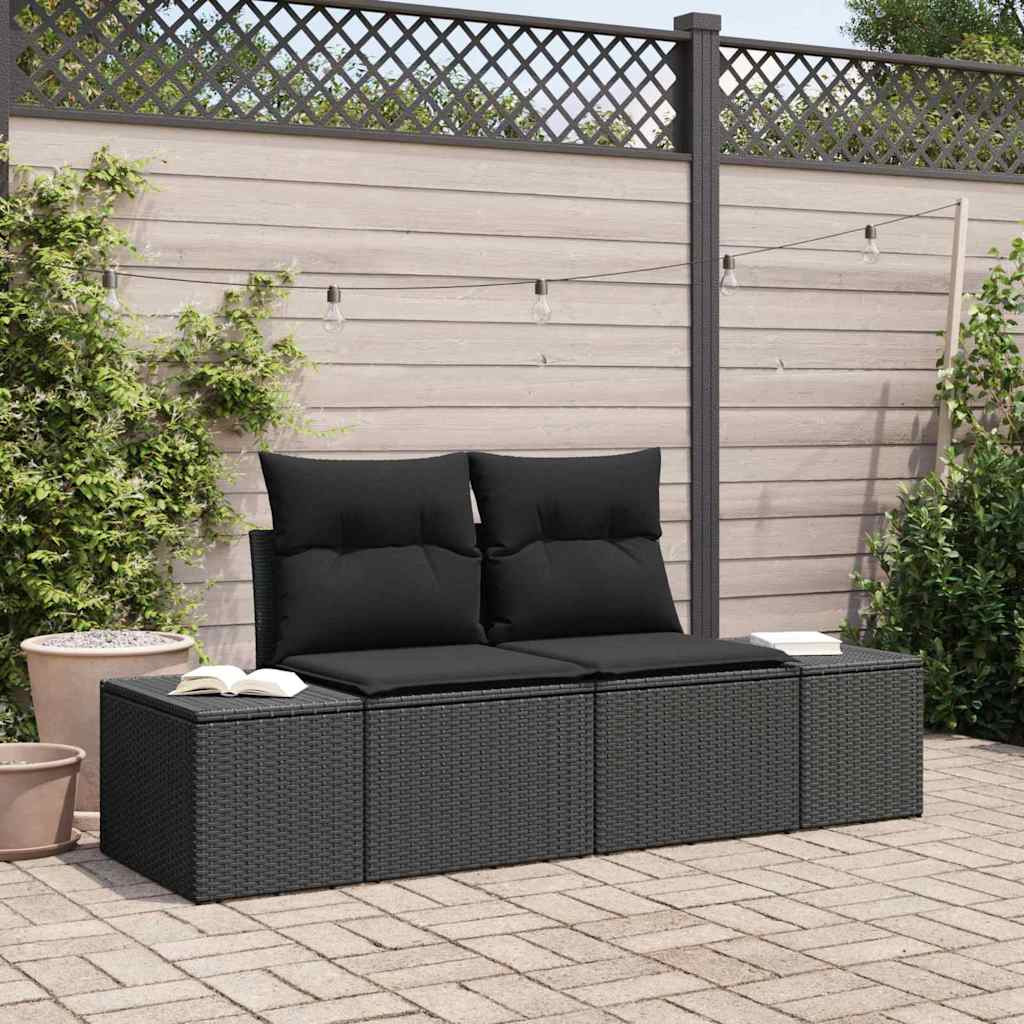 vidaXL Gartensofa mit Kissen Schwarz 184 x 62 x 69 cm Poly-Rattan