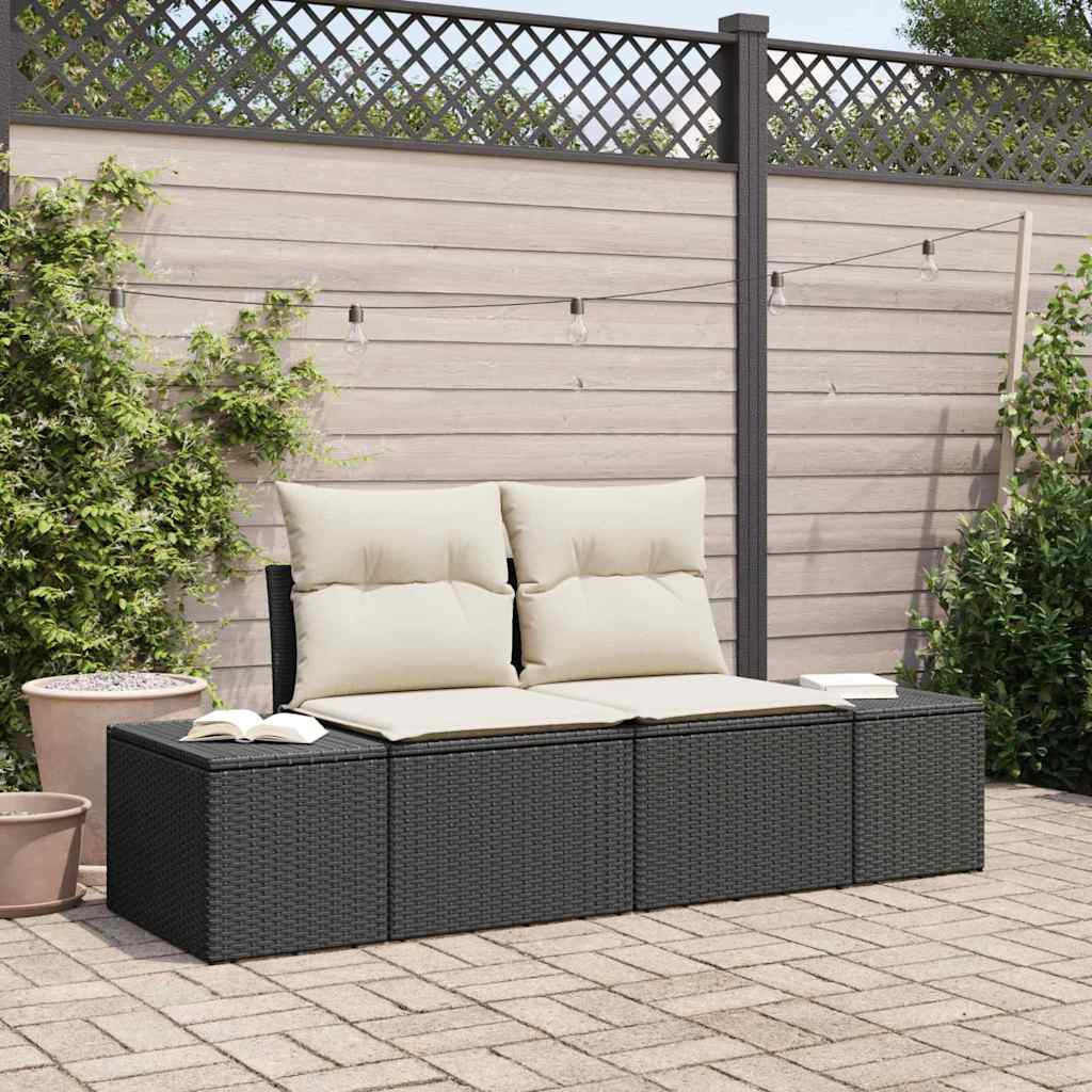vidaXL Gartensofa mit Kissen Schwarz 184 x 62 x 69 cm Poly-Rattan
