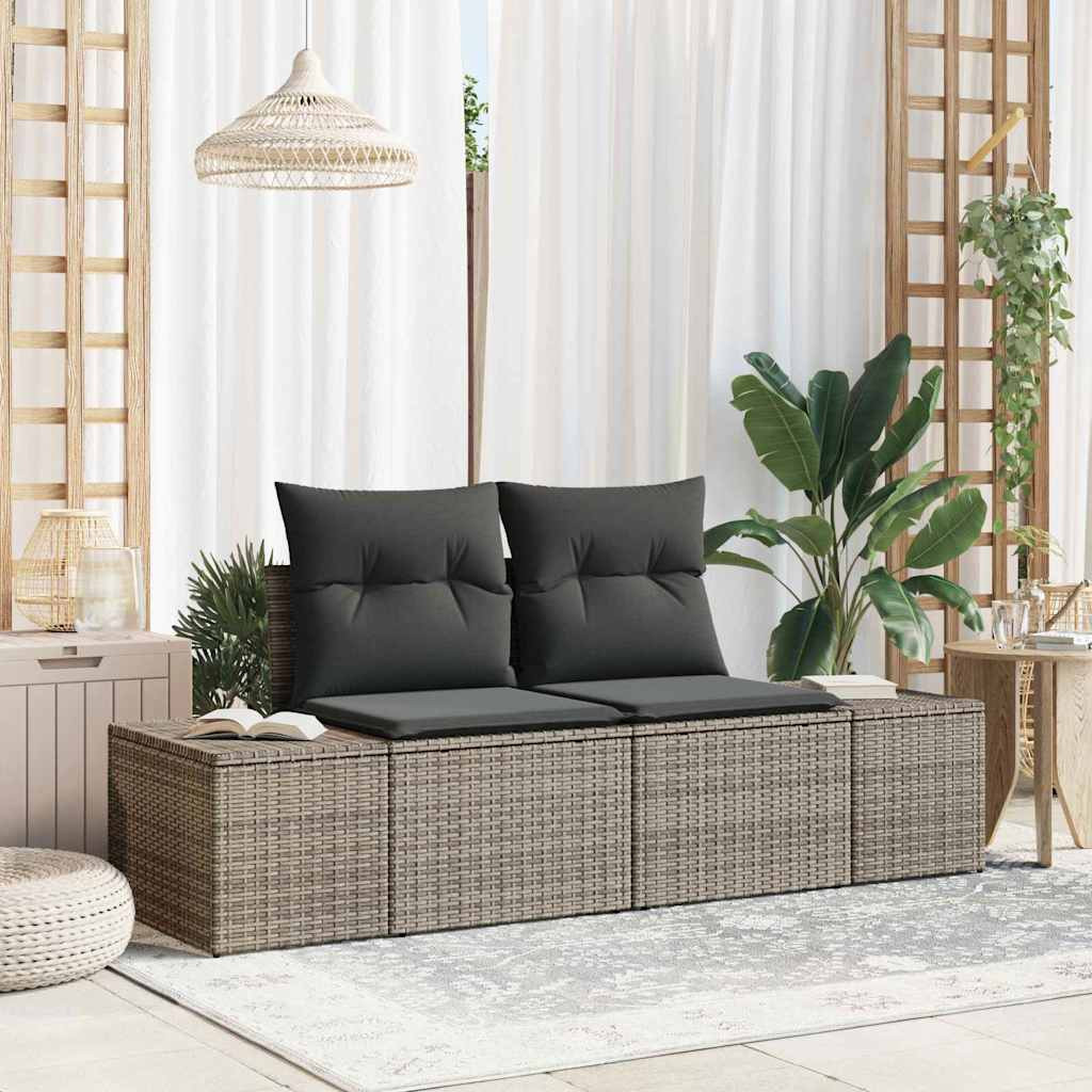 vidaXL Gartensofa mit Kissen Grau 184 x 62 x 69 cm Poly-Rattan