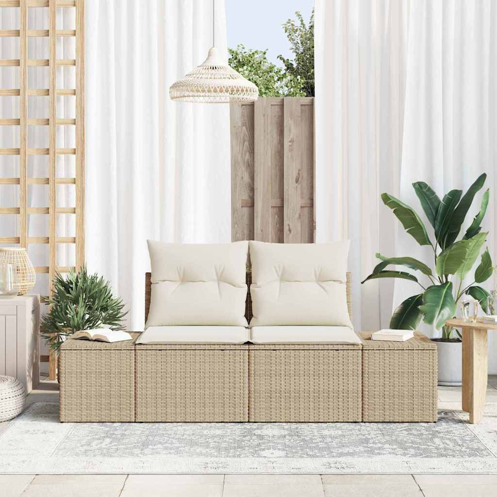 vidaXL Gartensofa mit Kissen Beige 184 x 62 x 69 cm Poly-Rattan
