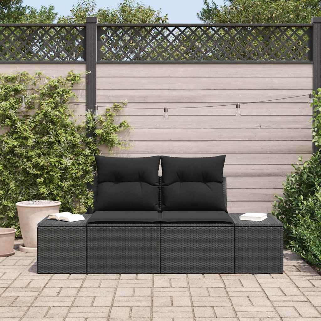 vidaXL Gartensofa mit Kissen Schwarz 184 x 62 x 69 cm Poly-Rattan