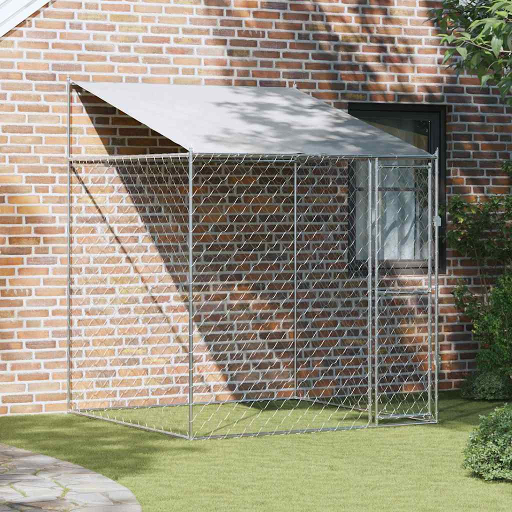 vidaXL Hundekäfig mit Dach Silber 200 x 200 x 258 cm Stahl und PE