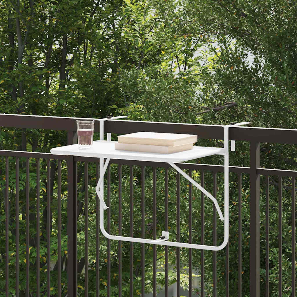 vidaXL Hängender Balkontisch Weiß 60 x 39 x 65 cm Stahl