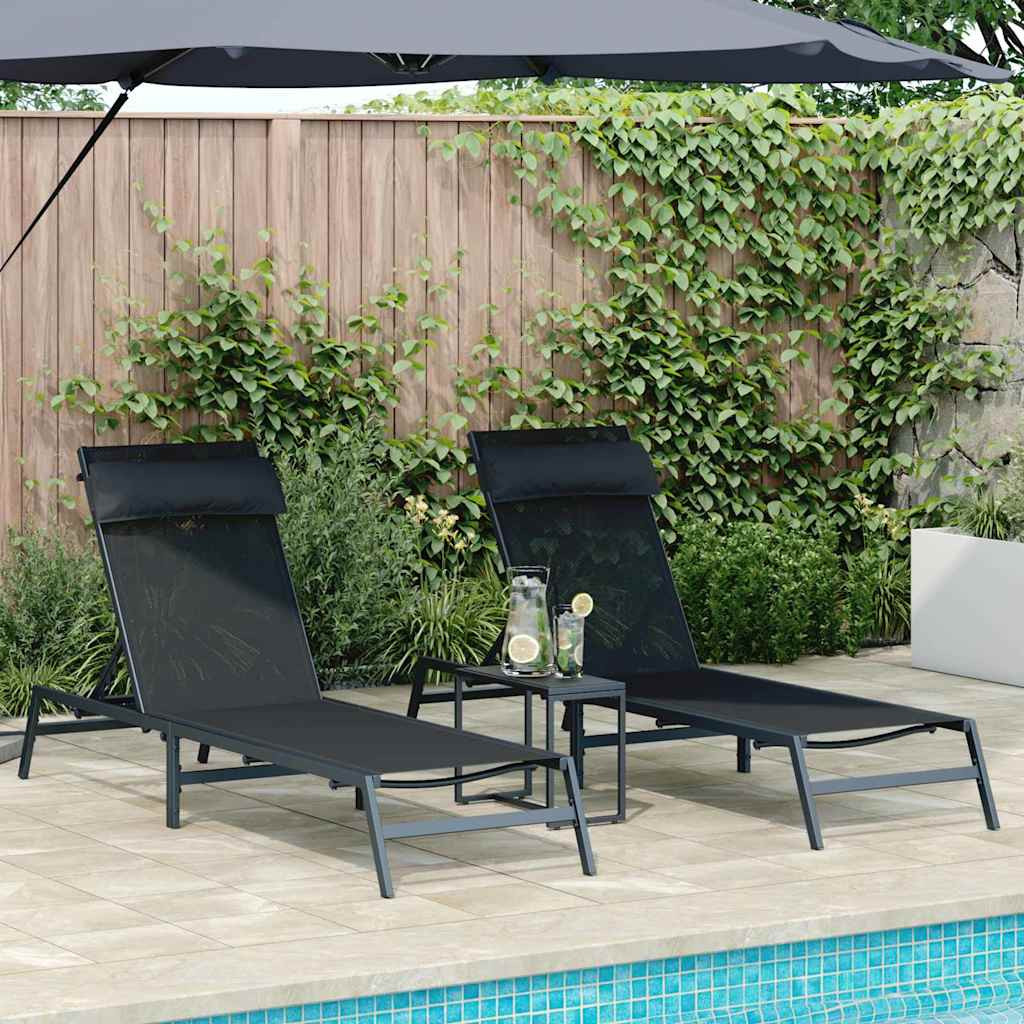 vidaXL Sonnenliegen 2-Person 3 pcs Schwarz und Anthrazit Stahl