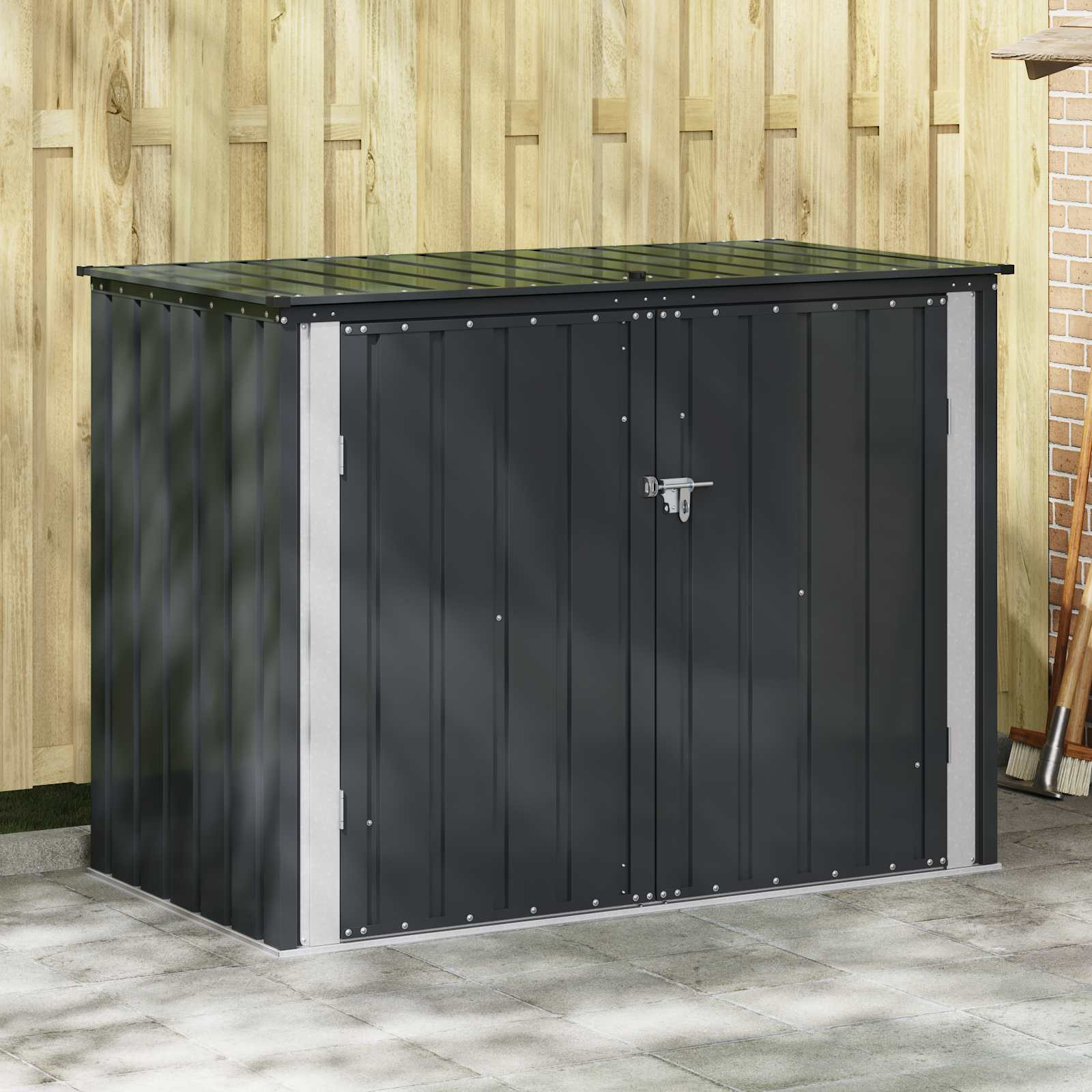 vidaXL Gartenlagerbox Schwarz 151,5 x 82 x 110,5 cm Stahl