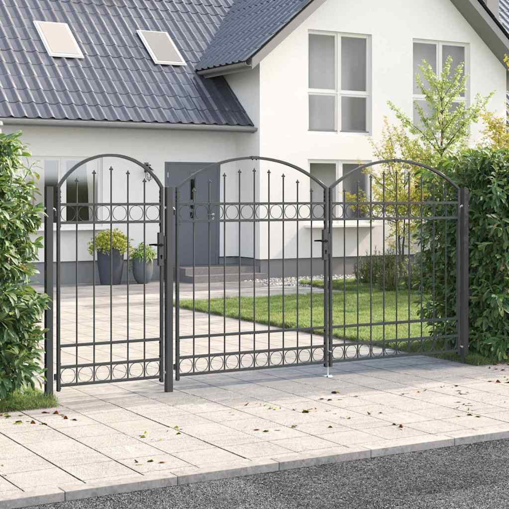 vidaXL Gartentor mit gewölbtem Oberteil ASSEN 400 x 125 cm Stahl Grau
