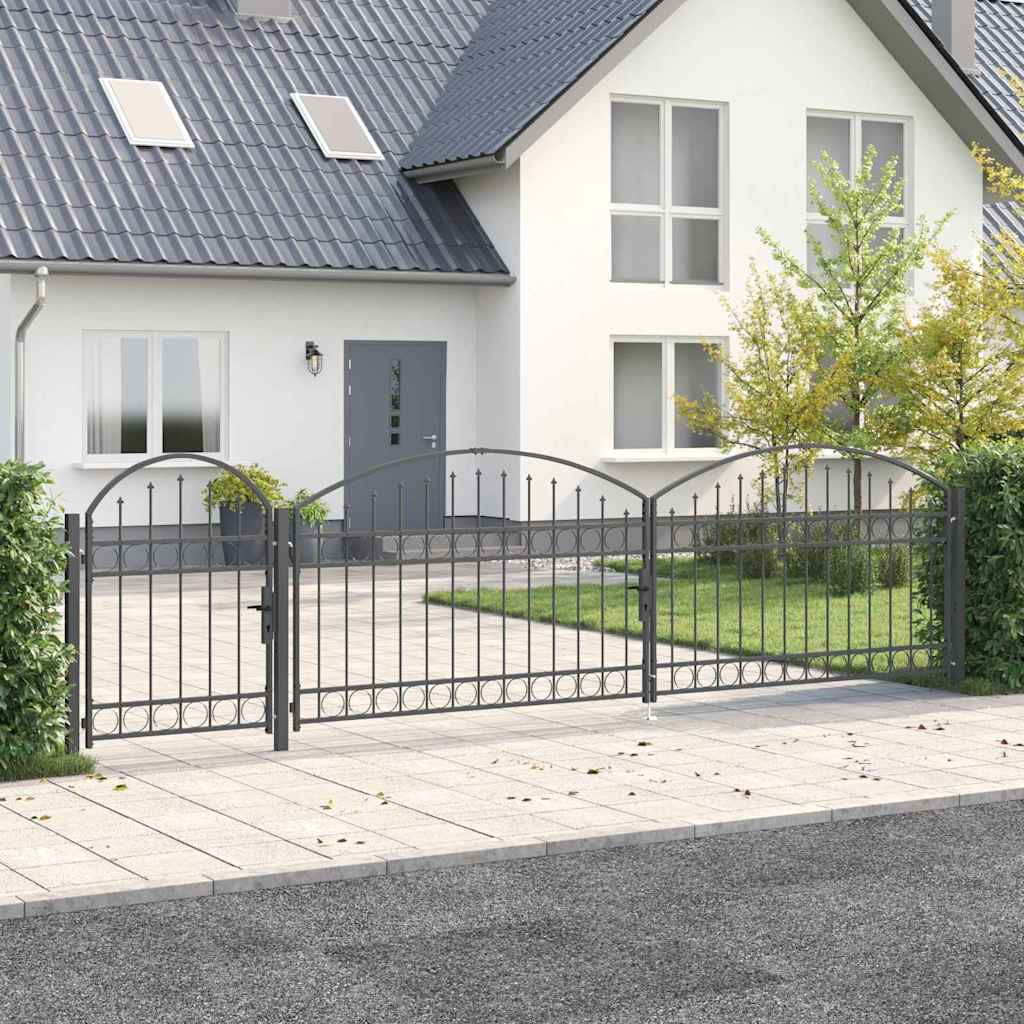 vidaXL Gartentor mit gewölbtem Oberteil ASSEN 500 x 75 cm Stahl Grau