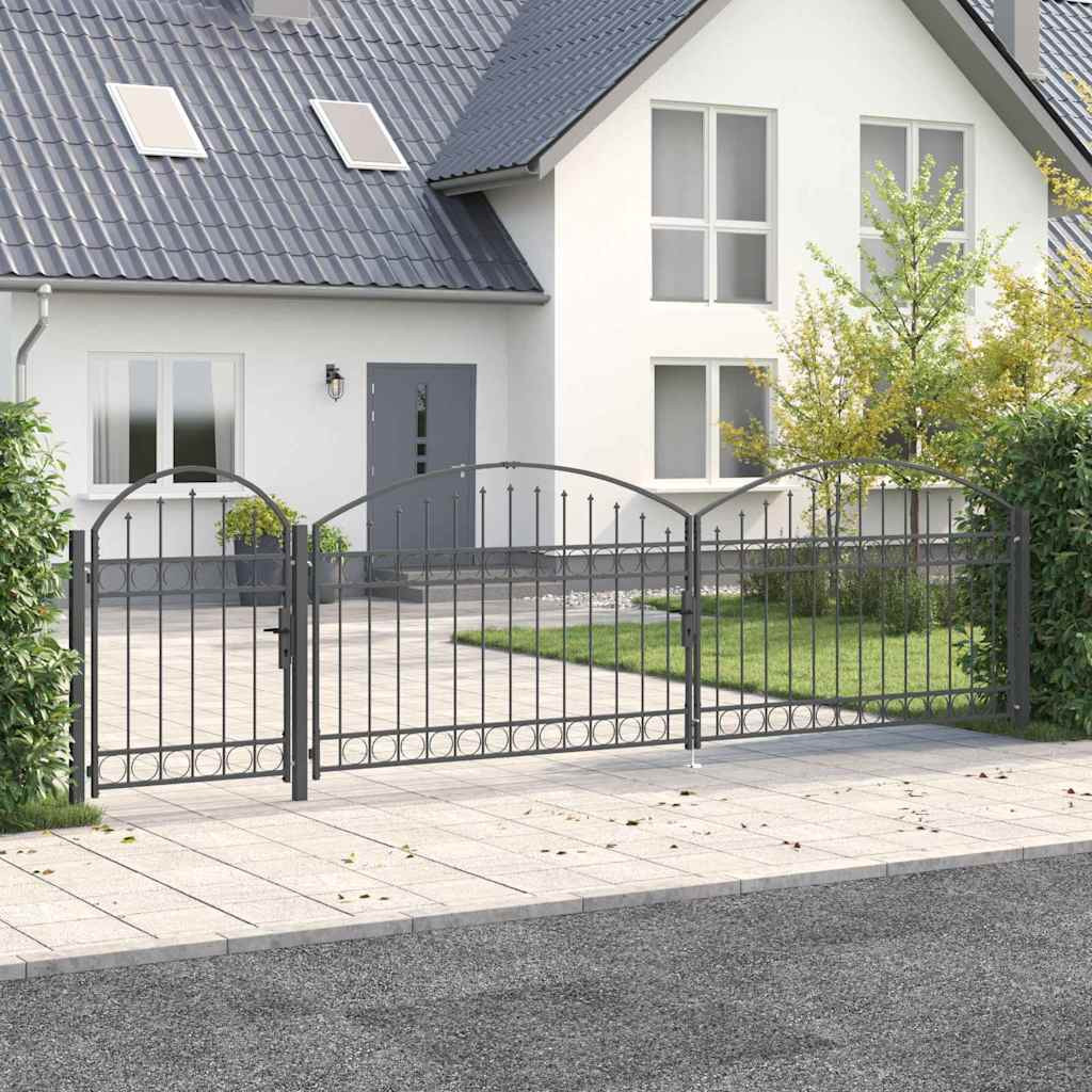 vidaXL Gartentor mit gewölbtem Oberteil ASSEN 500 x 100 cm Stahl Grau