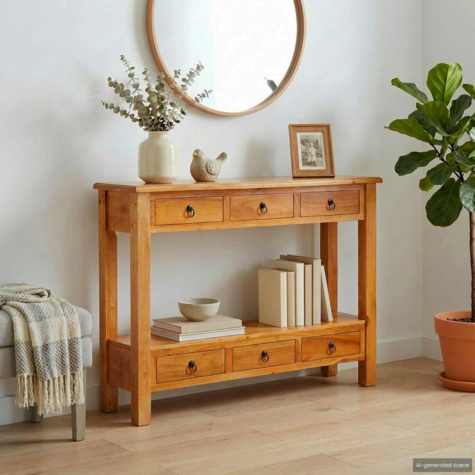 vidaXL Konsolentisch Natur 115 x 32 x 76 cm Massives Mahagoni Holz