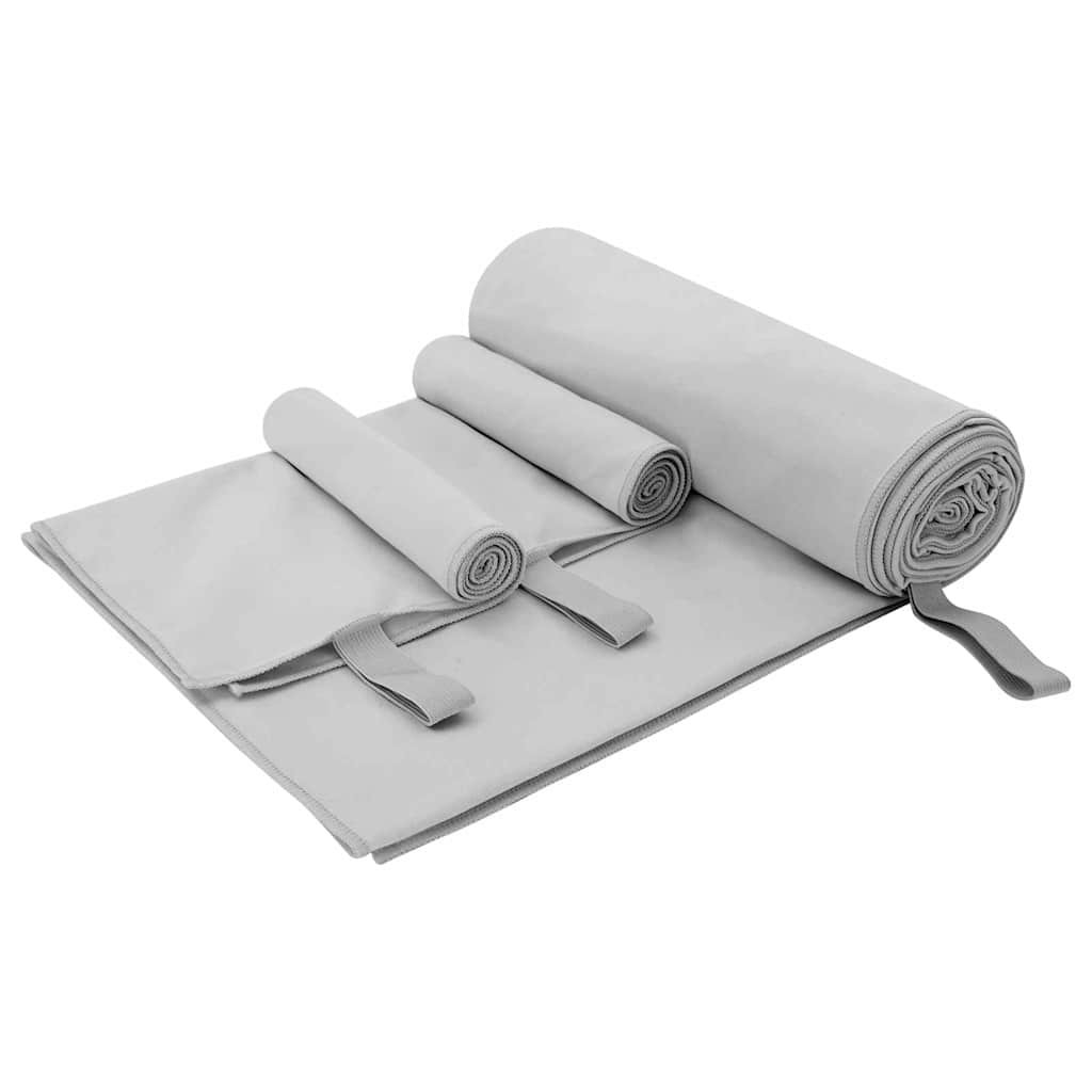 vidaXL Sporthandtuch Set 3 pcs Grau Polyester und Polyamid