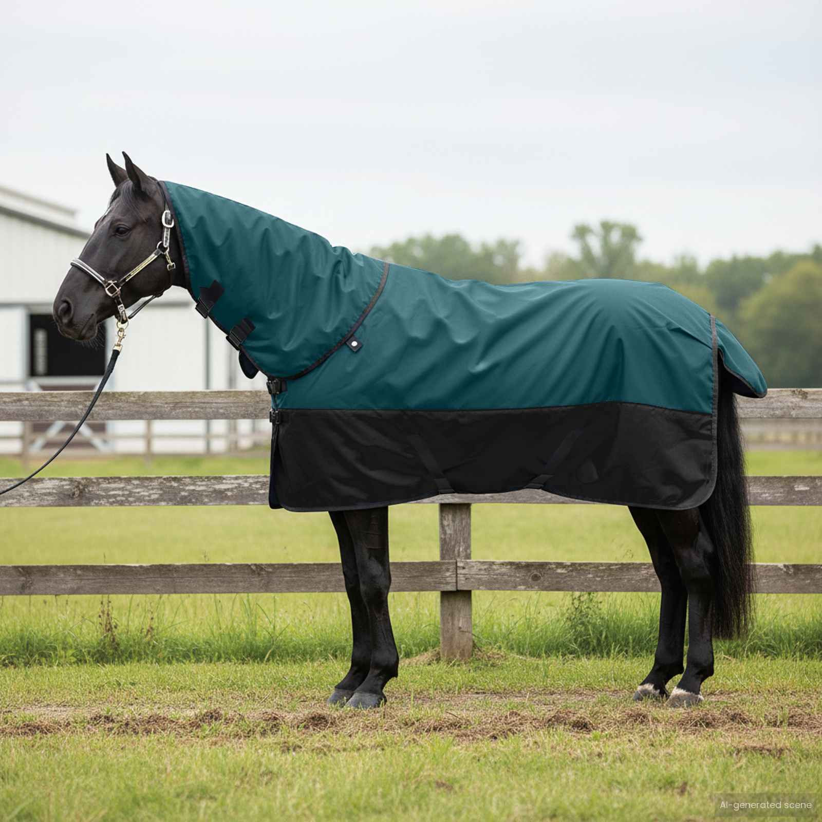 vidaXL Pferdedecke Dunkelgrün und Schwarz 155 cm Polyester