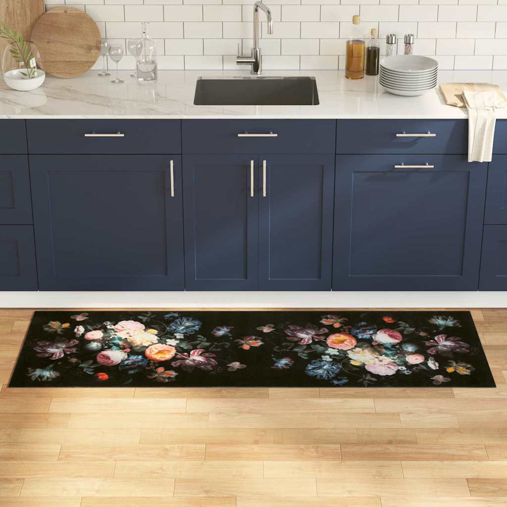 vidaXL Küchen Teppich Schwarz 180 x 60 cm Samt