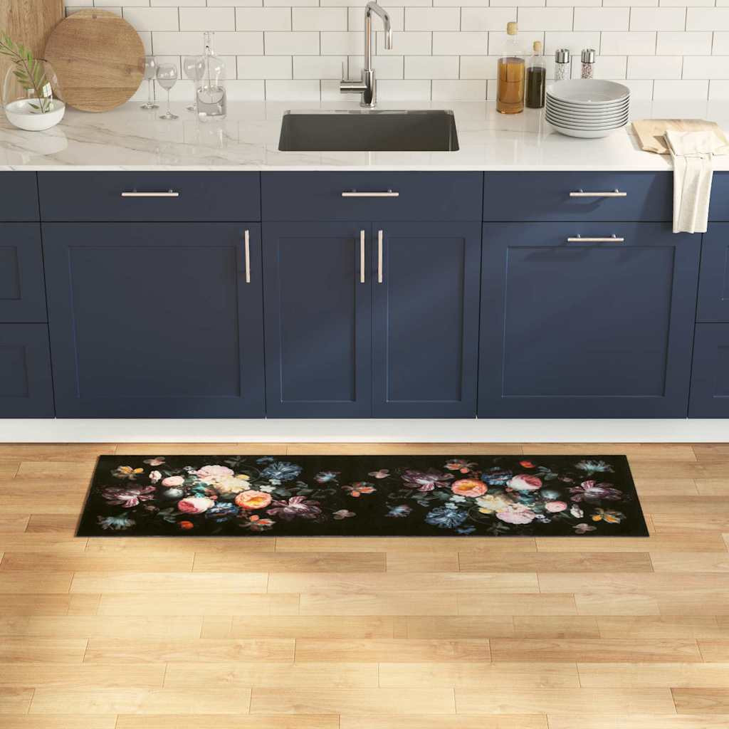 vidaXL Küchen Teppich Schwarz 150 x 45 cm Samt