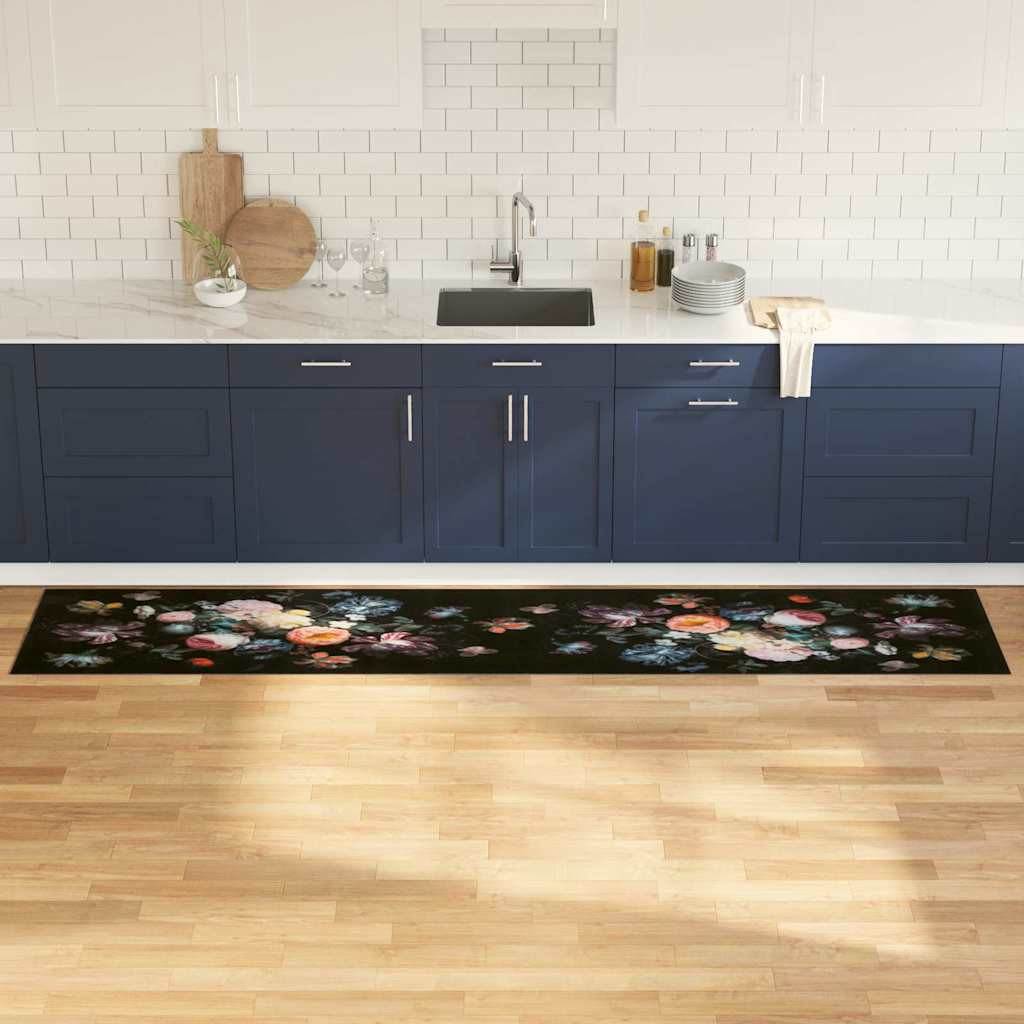 vidaXL Küchen Teppich Schwarz 300 x 60 cm Samt