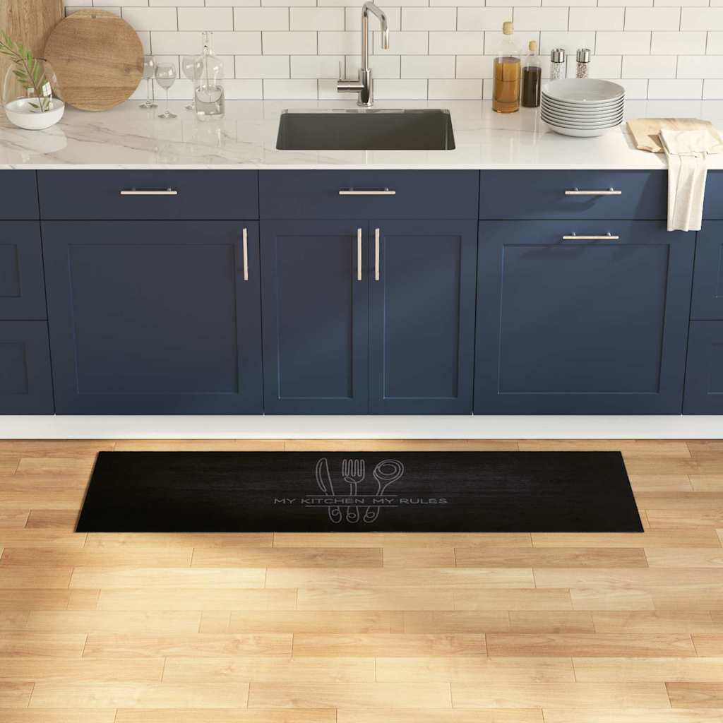 vidaXL Küchen Teppich Besteck Schwarz 150 x 45 cm Samt
