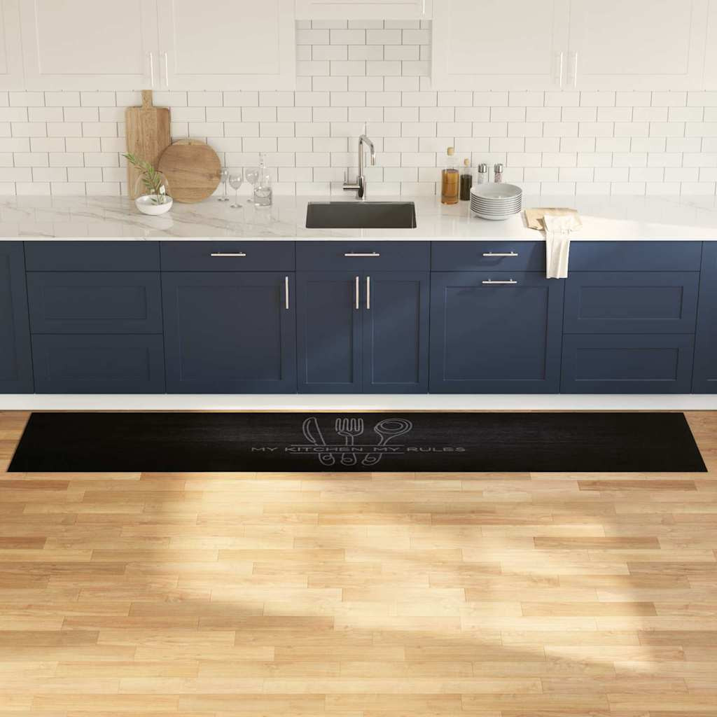vidaXL Küchen Teppich Besteck Schwarz 300 x 60 cm Samt